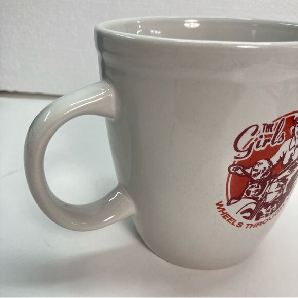 The Girls Wheels Through Time Large Coffee Mug Red White Biker Babes Souviener - Picture 3 of 12